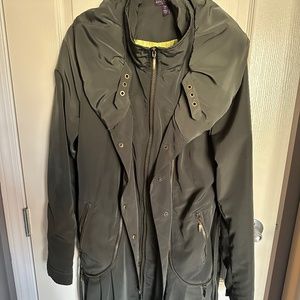 Green Long Waterproof Coat Convertible Hood Long Tall Sally size M